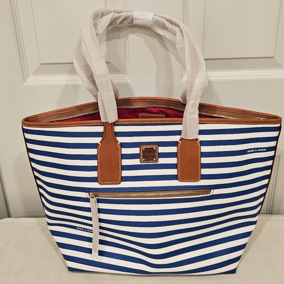 NWT Dooney & Bourke Blue and White Striped Coastal Preppy Shoulder Bag/Tote - Picture 3 of 10